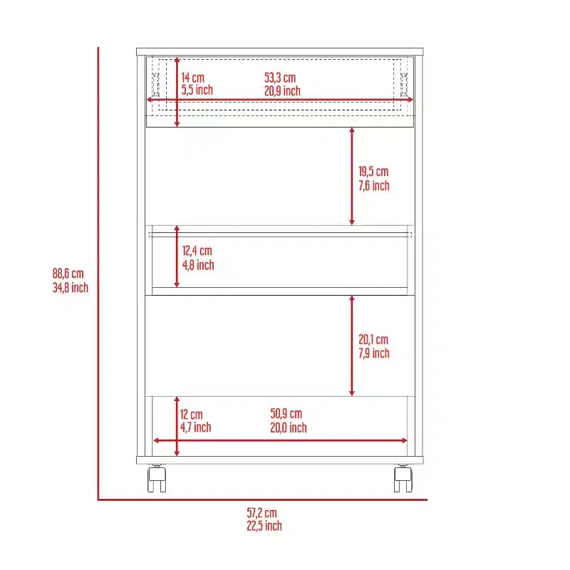 Carrello da Cucina Moderno Okak con 1 Cassetto e 2 Ripiani, Isola per Cucina con Ruote, Organizer da Banco per Cucina, Sala da Pranzo, Soggiorno, Marrone