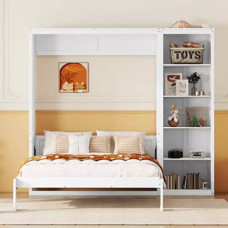Letto a scomparsa matrimoniale/queen size con scaffali, letto a scomparsa salvaspazio per camera degli ospiti/ufficio domestico