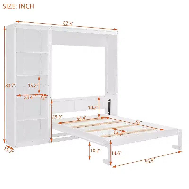 Letto a scomparsa matrimoniale/queen size con scaffali, letto a scomparsa salvaspazio per camera degli ospiti/ufficio domestico