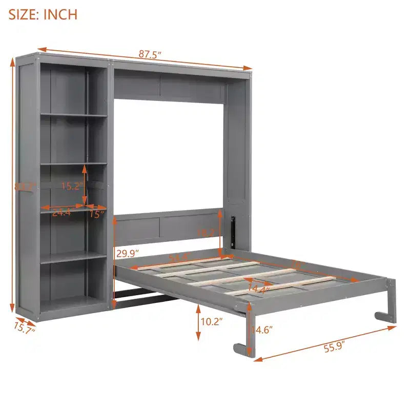Letto a scomparsa matrimoniale/queen size con scaffali, letto a scomparsa salvaspazio per camera degli ospiti/ufficio domestico