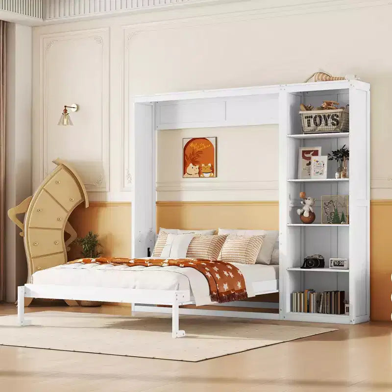 Letto a scomparsa matrimoniale/queen size con scaffali, letto a scomparsa salvaspazio per camera degli ospiti/ufficio domestico