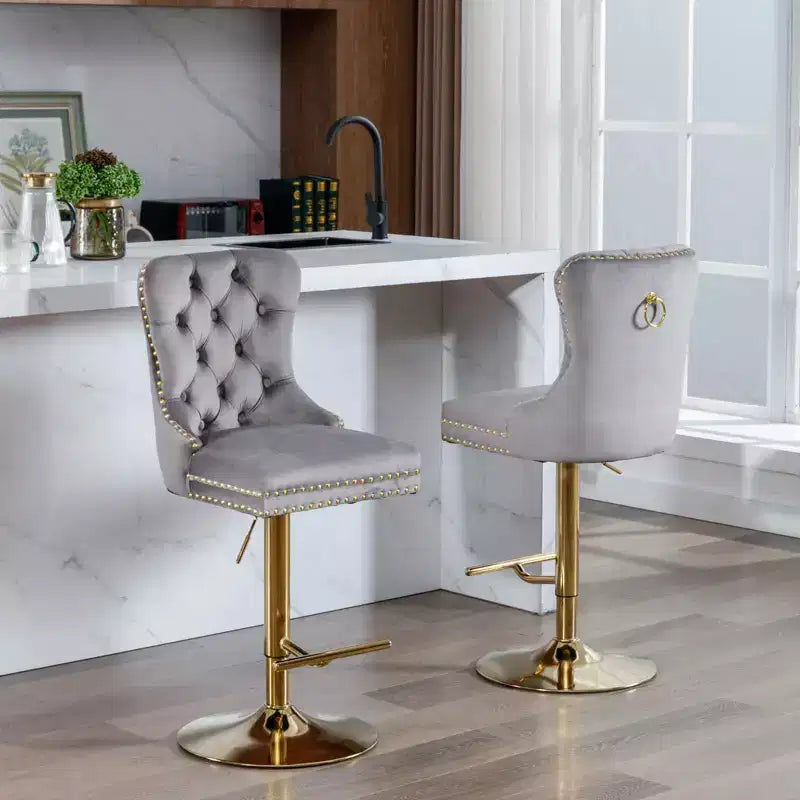 Set di 2 sgabelli da bar girevoli in velluto regolabili in altezza da 63,5 a 83,8 cm, sgabelli da bancone imbottiti per casa, pub, isola cucina