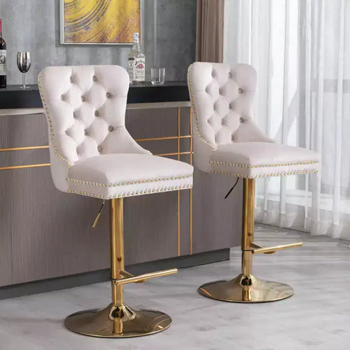 25-33 Adjustable Height Swivel Velvet Bar Stools Set of 2, Upholstered Counter Height Barstools for Home Pub, Kitchen Island