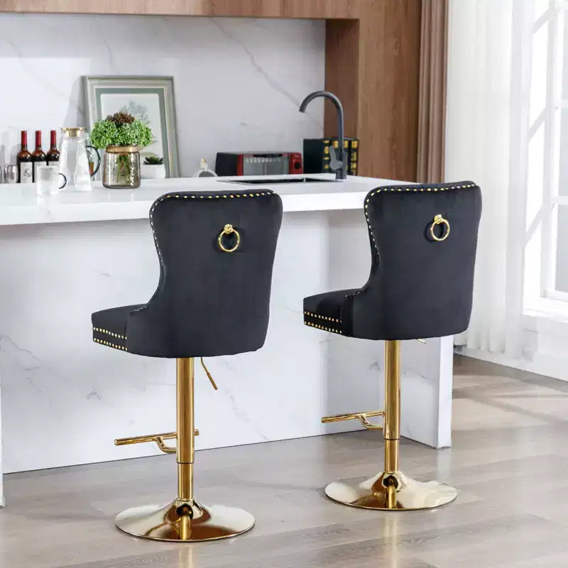 Set di 2 sgabelli da bar girevoli in velluto regolabili in altezza da 63,5 a 83,8 cm, sgabelli da bancone imbottiti per casa, pub, isola cucina