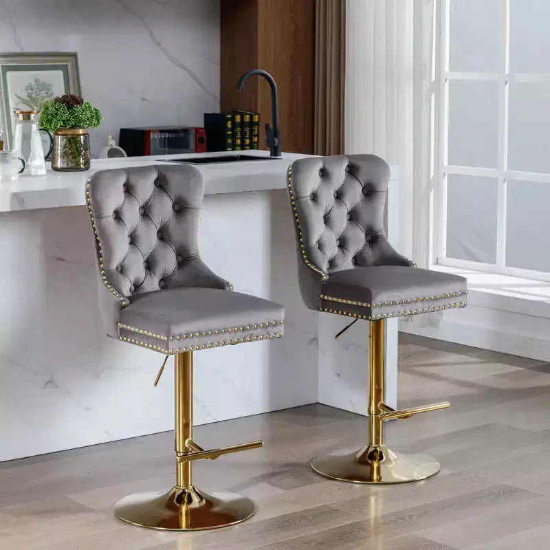 Set di 2 sgabelli da bar girevoli in velluto regolabili in altezza da 63,5 a 83,8 cm, sgabelli da bancone imbottiti per casa, pub, isola cucina