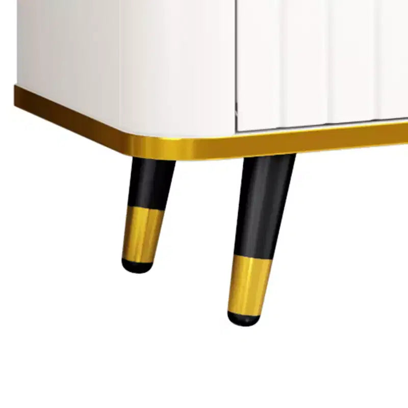 Mobile TV da 85 pollici in stile minimalista di lusso, centro di intrattenimento moderno di metà secolo con ripiano aperto, console TV con armadietti e cassetti