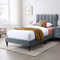 Royal Hampton Twin Bed, Soft Channel Tufted Light Gray Linen Upholstery