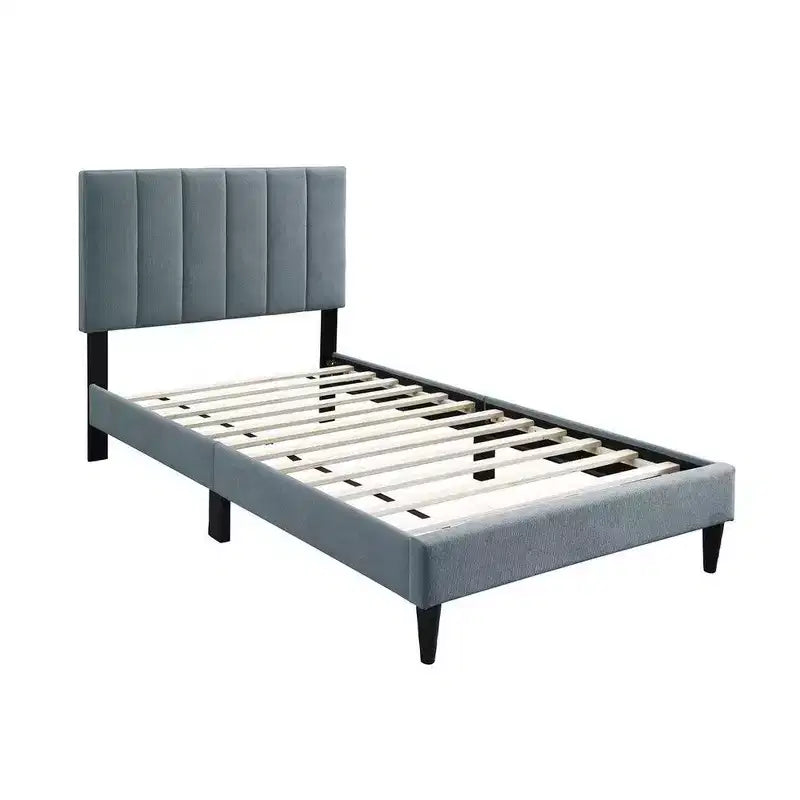 Letto singolo Royal Hampton, rivestimento in lino grigio chiaro trapuntato a canali morbidi