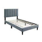 Letto singolo Royal Hampton, rivestimento in lino grigio chiaro trapuntato a canali morbidi