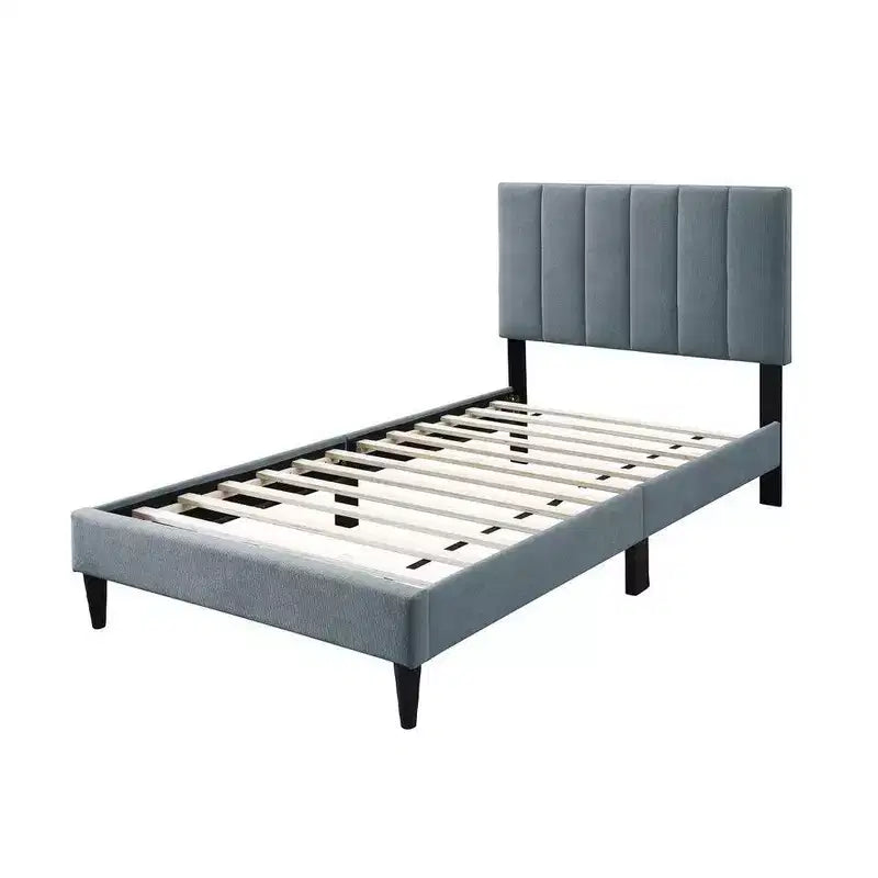 Letto singolo Royal Hampton, rivestimento in lino grigio chiaro trapuntato a canali morbidi