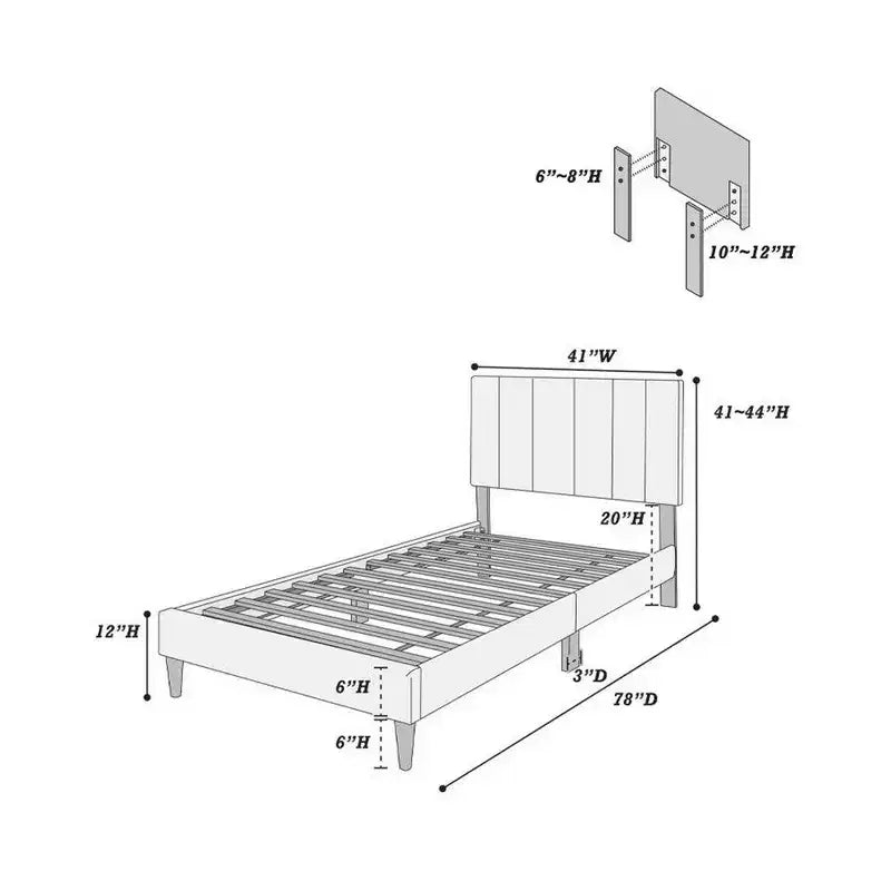 Letto singolo Royal Hampton, rivestimento in lino grigio chiaro trapuntato a canali morbidi