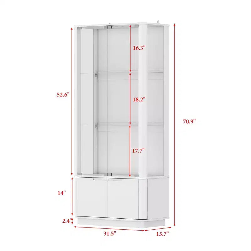 Vetrina bianca con vetro temperato e faretto superiore, libreria minimalista, per esporre e conservare oggetti da collezione, per ufficio/studio/soggiorno.