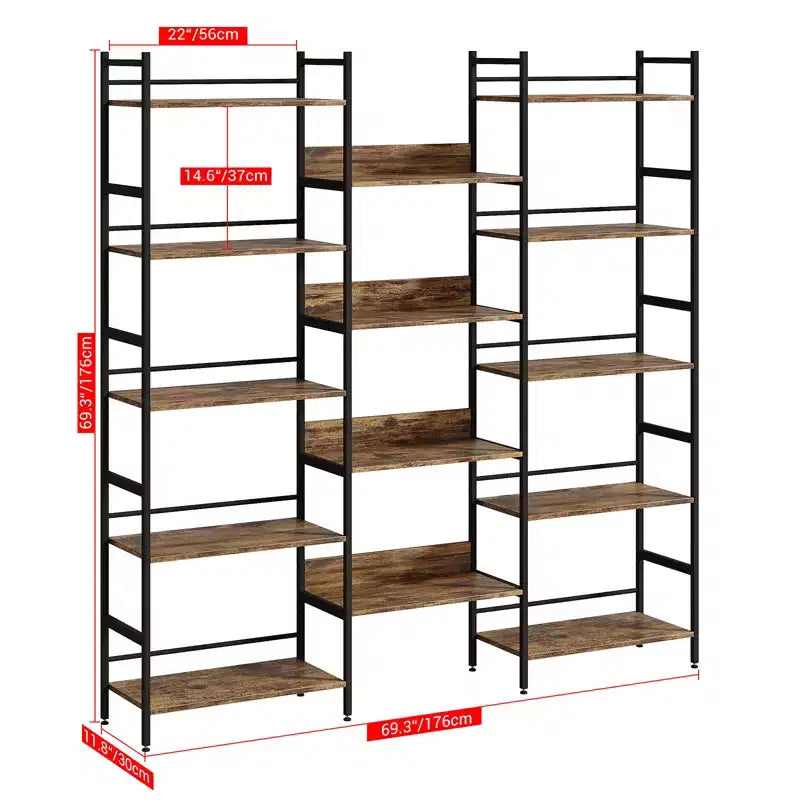 Scaffale a 5 ripiani, scaffali espositivi, libreria industriale con struttura in metallo, mobili moderni alti per casa, ufficio, studio, soggiorno