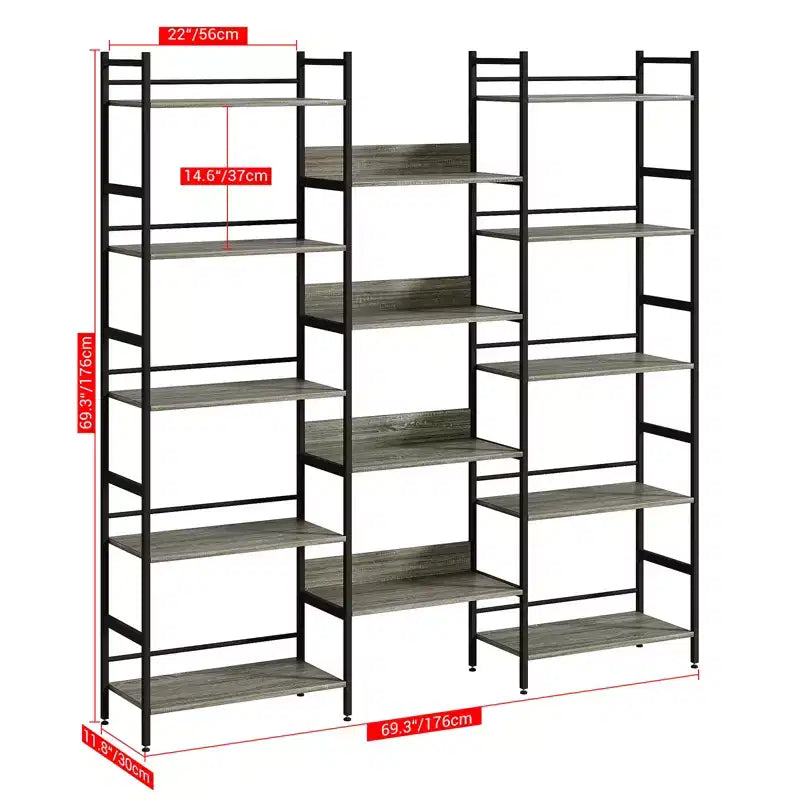 Scaffale a 5 ripiani, scaffali espositivi, libreria industriale con struttura in metallo, mobili moderni alti per casa, ufficio, studio, soggiorno