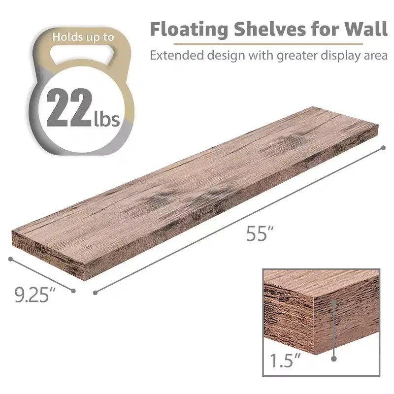 Sorbus Confezione da 3 Mensole Fluttuanti da Parete da 140 cm - per Bagno, Decorazione Murale per Camera da Letto, Cucina, Soggiorno, Contenitore per Libri