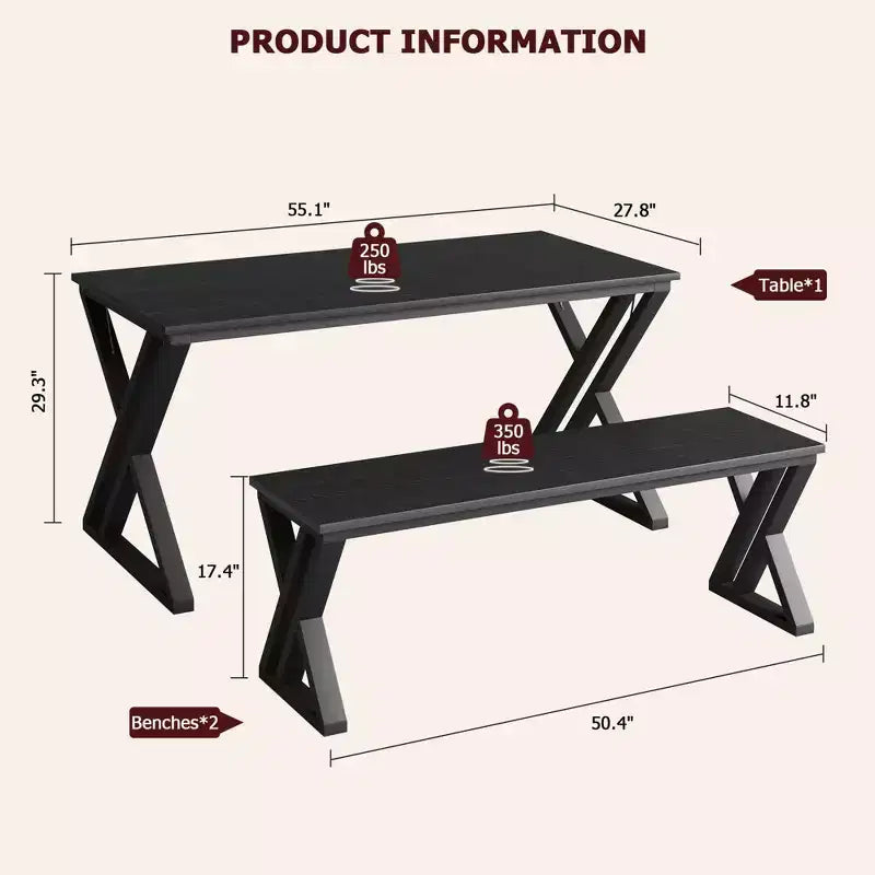 Set Tavolo da Pranzo per 4-6 Persone, Set Tavolo da Cucina, Piano in Legno MDF, Robusta Struttura in Metallo, Facile Montaggio, per Cucina, Sala da Pranzo