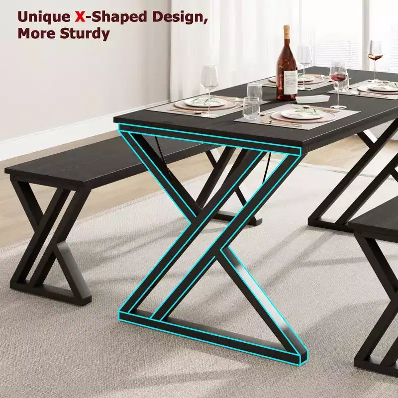 Set Tavolo da Pranzo per 4-6 Persone, Set Tavolo da Cucina, Piano in Legno MDF, Robusta Struttura in Metallo, Facile Montaggio, per Cucina, Sala da Pranzo