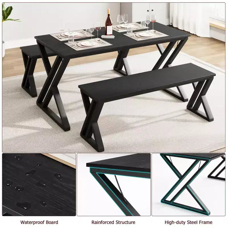 Set Tavolo da Pranzo per 4-6 Persone, Set Tavolo da Cucina, Piano in Legno MDF, Robusta Struttura in Metallo, Facile Montaggio, per Cucina, Sala da Pranzo