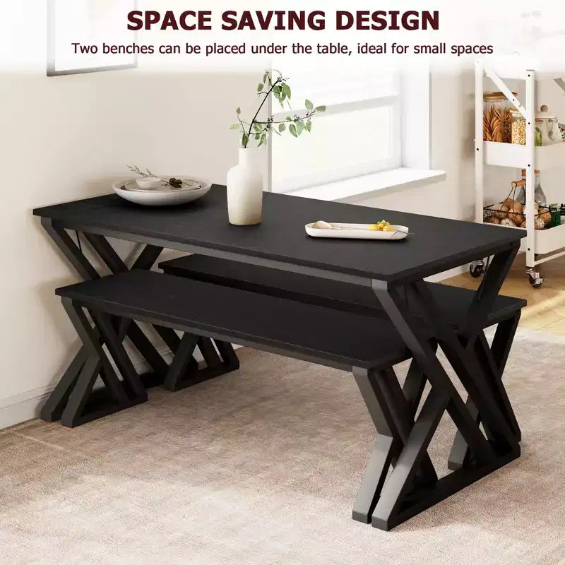 Set Tavolo da Pranzo per 4-6 Persone, Set Tavolo da Cucina, Piano in Legno MDF, Robusta Struttura in Metallo, Facile Montaggio, per Cucina, Sala da Pranzo