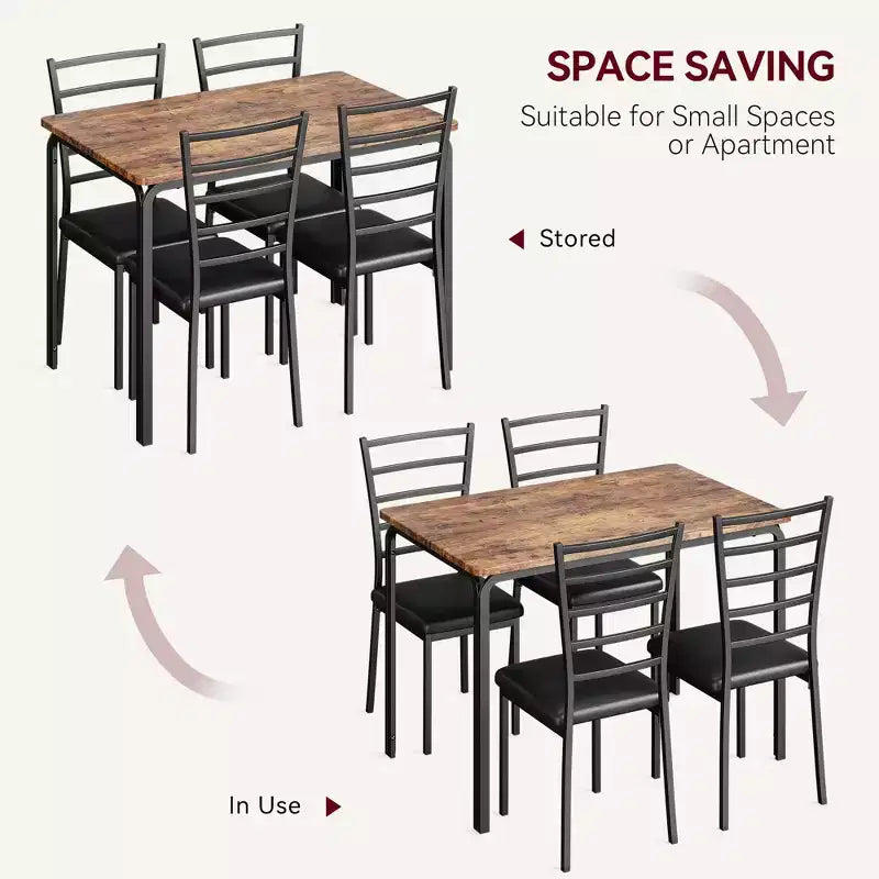 Set da 5 Pezzi per Cucina Sala da Pranzo, Tavolo e Sedie con Struttura in Metallo e Piano in Legno, Tavolo da Pranzo Quadrato, Facile da Montare, per la Casa