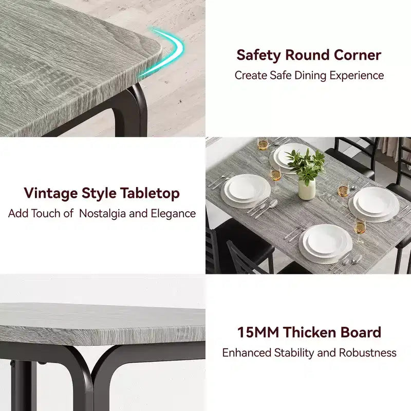 Set da 5 Pezzi per Cucina Sala da Pranzo, Tavolo e Sedie con Struttura in Metallo e Piano in Legno, Tavolo da Pranzo Quadrato, Facile da Montare, per la Casa