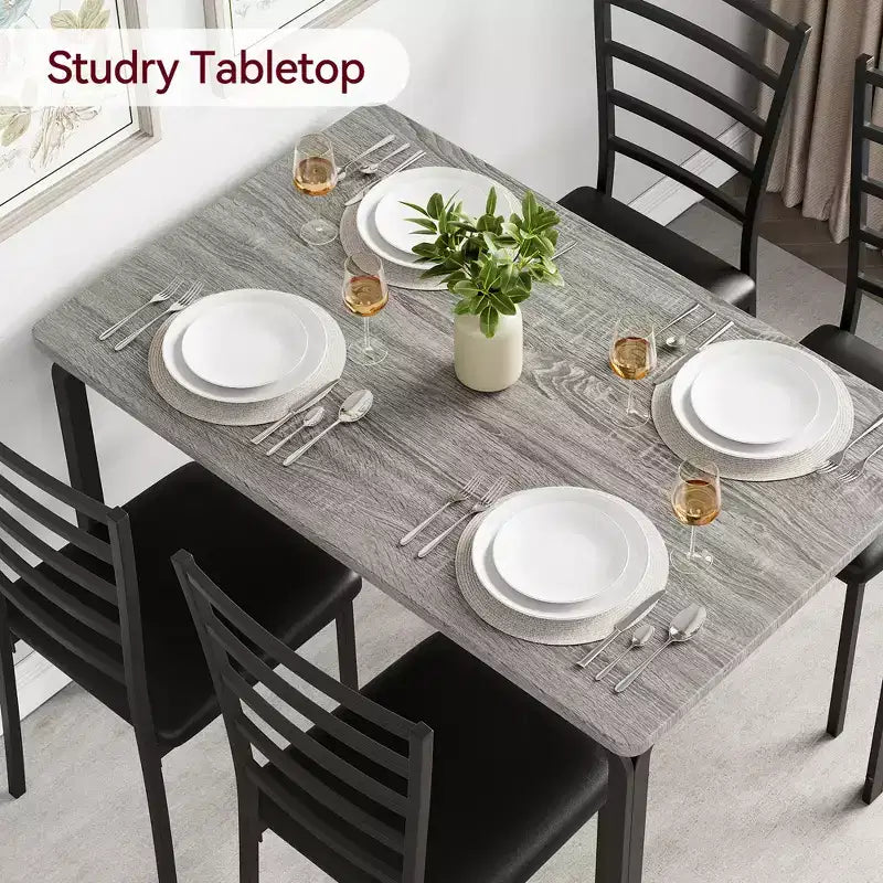 Set da 5 Pezzi per Cucina Sala da Pranzo, Tavolo e Sedie con Struttura in Metallo e Piano in Legno, Tavolo da Pranzo Quadrato, Facile da Montare, per la Casa