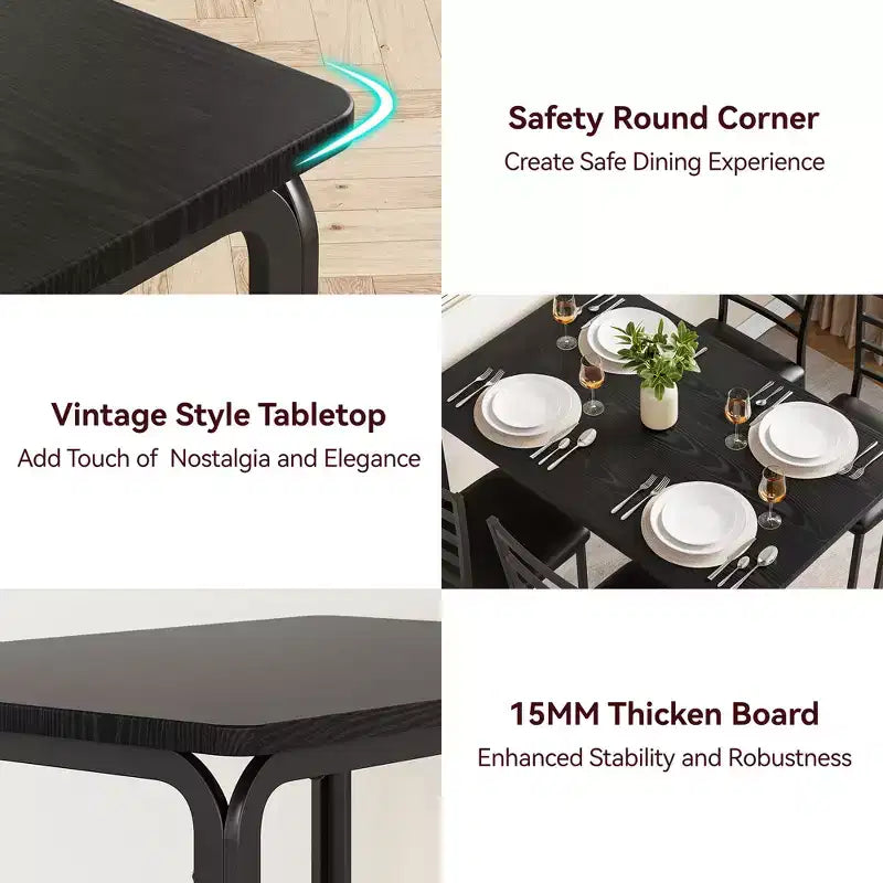 Set da 5 Pezzi per Cucina Sala da Pranzo, Tavolo e Sedie con Struttura in Metallo e Piano in Legno, Tavolo da Pranzo Quadrato, Facile da Montare, per la Casa