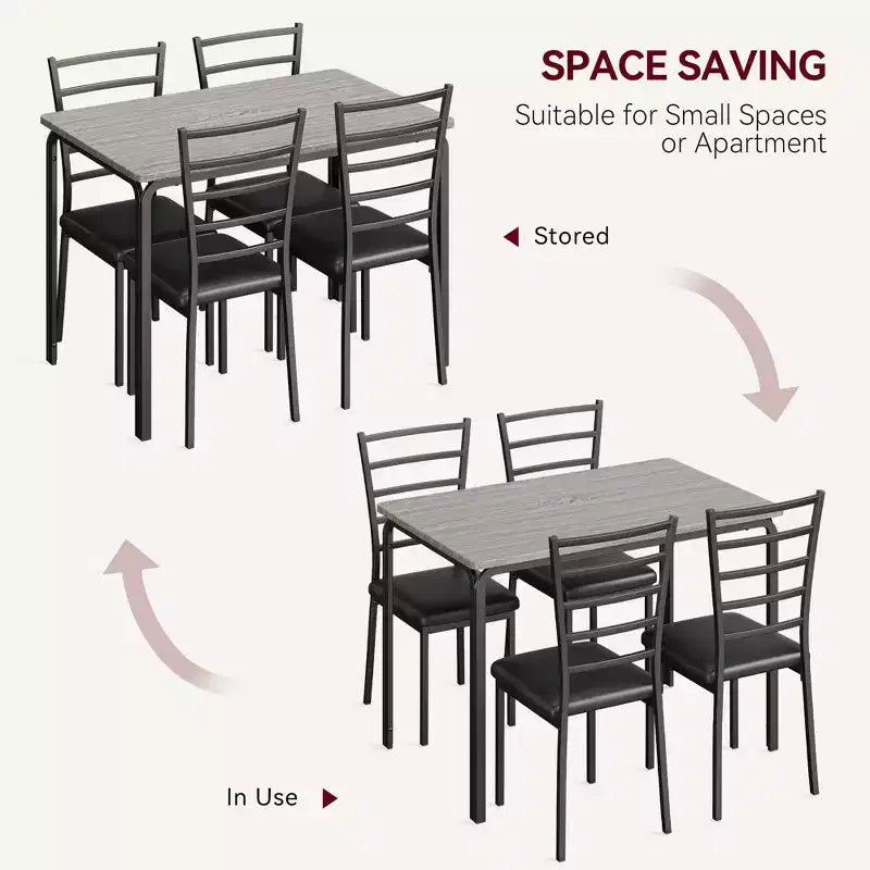 Set da 5 Pezzi per Cucina Sala da Pranzo, Tavolo e Sedie con Struttura in Metallo e Piano in Legno, Tavolo da Pranzo Quadrato, Facile da Montare, per la Casa