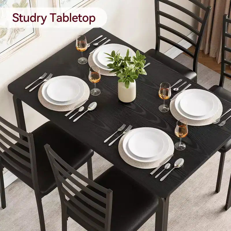 Set da 5 Pezzi per Cucina Sala da Pranzo, Tavolo e Sedie con Struttura in Metallo e Piano in Legno, Tavolo da Pranzo Quadrato, Facile da Montare, per la Casa
