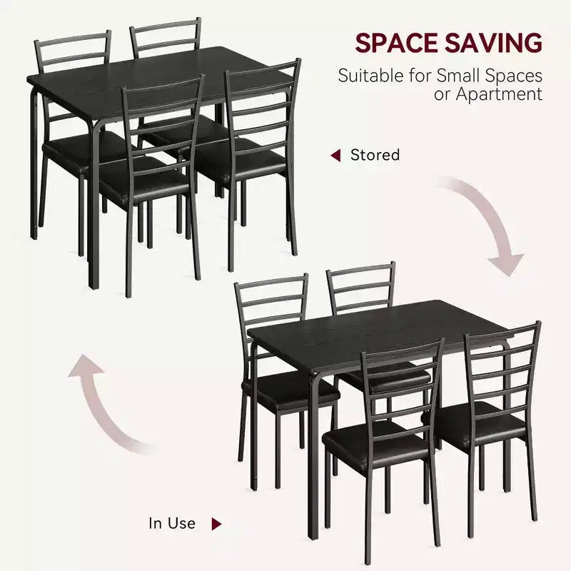 Set da 5 Pezzi per Cucina Sala da Pranzo, Tavolo e Sedie con Struttura in Metallo e Piano in Legno, Tavolo da Pranzo Quadrato, Facile da Montare, per la Casa