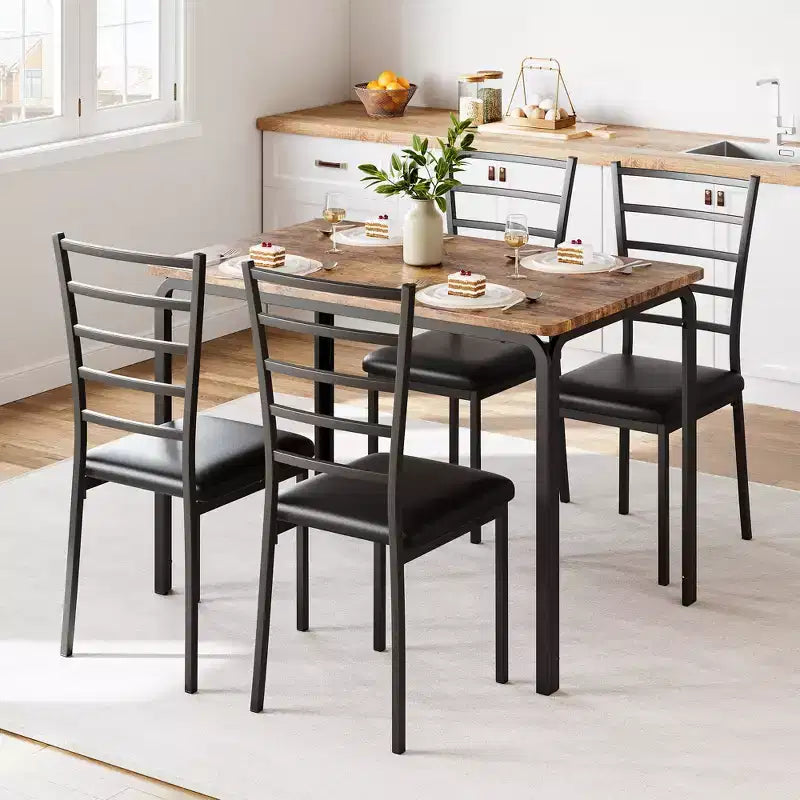Set da 5 Pezzi per Cucina Sala da Pranzo, Tavolo e Sedie con Struttura in Metallo e Piano in Legno, Tavolo da Pranzo Quadrato, Facile da Montare, per la Casa