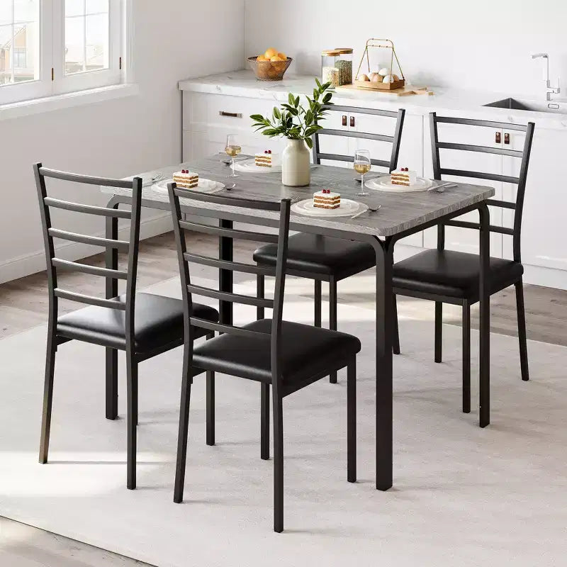 Set da 5 Pezzi per Cucina Sala da Pranzo, Tavolo e Sedie con Struttura in Metallo e Piano in Legno, Tavolo da Pranzo Quadrato, Facile da Montare, per la Casa