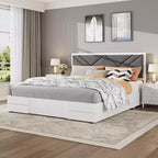 COZONY Wooden Bed Frame with Upholstered Headboard, Strong Wooden Slats No Box Spring Needed