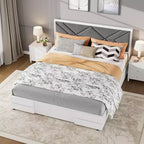 COZONY Struttura Letto in Legno con Testiera Imbottita, Robuste Doghe in Legno Nessun Box Spring Necessario