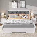 COZONY Struttura Letto in Legno con Testiera Imbottita, Robuste Doghe in Legno Nessun Box Spring Necessario