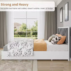 COZONY Struttura Letto in Legno con Testiera Imbottita, Robuste Doghe in Legno Nessun Box Spring Necessario
