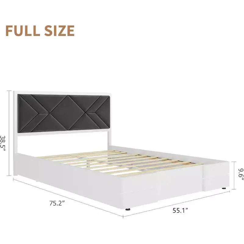 COZONY Struttura Letto in Legno con Testiera Imbottita, Robuste Doghe in Legno Nessun Box Spring Necessario