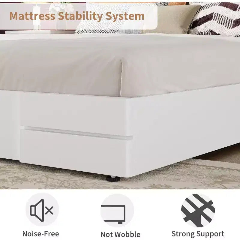 COZONY Struttura Letto in Legno con Testiera Imbottita, Robuste Doghe in Legno Nessun Box Spring Necessario