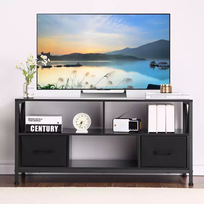 Mobile TV con cassetto in ferro, legno e tessuto - Grande, Cassetti eleganti in tessuto, Struttura durevole in ferro e legno, Ampio spazio di archiviazione, Design moderno