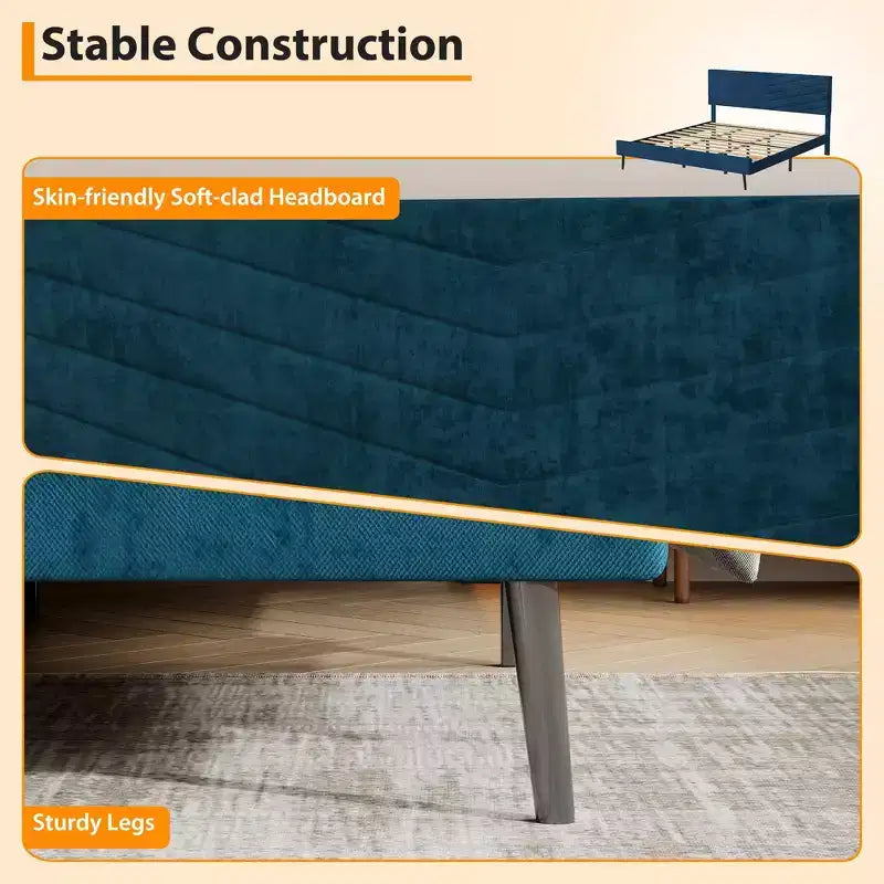 Struttura letto king-size, letto a piattaforma rivestito in velluto, struttura letto in stile moderno, supporto a doghe, testiera regolabile, non è necessaria la rete a molle