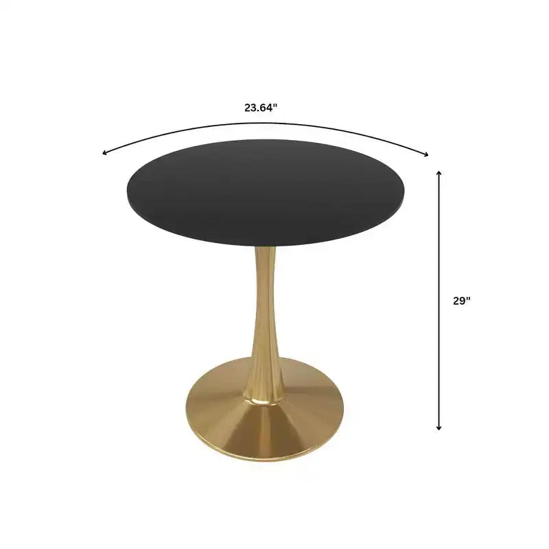 LeisureMod Bristol 24 Tavolo da Pranzo Rotondo, Moderno Piano in MDF e Base a Piedistallo Dorata, Tavolino d'Appoggio per Bar o Sala da Pranzo