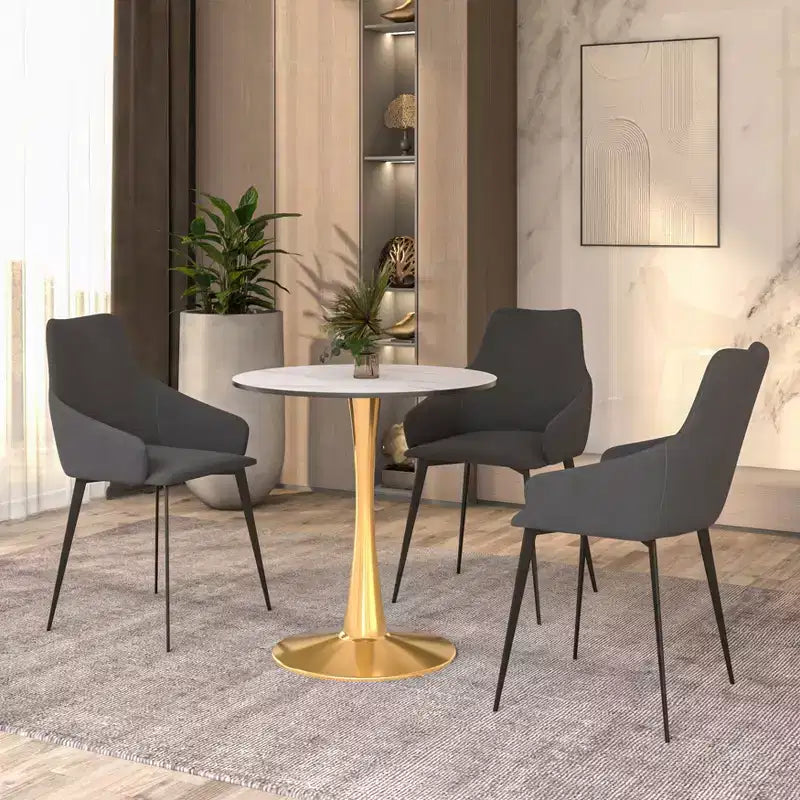 LeisureMod Bristol 24 Tavolo da Pranzo Rotondo, Moderno Piano in MDF e Base a Piedistallo Dorata, Tavolino d'Appoggio per Bar o Sala da Pranzo