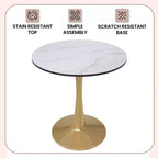LeisureMod Bristol 24 Tavolo da Pranzo Rotondo, Moderno Piano in MDF e Base a Piedistallo Dorata, Tavolino d'Appoggio per Bar o Sala da Pranzo