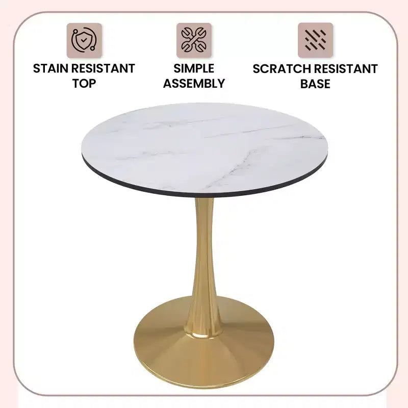 LeisureMod Bristol 24 Tavolo da Pranzo Rotondo, Moderno Piano in MDF e Base a Piedistallo Dorata, Tavolino d'Appoggio per Bar o Sala da Pranzo