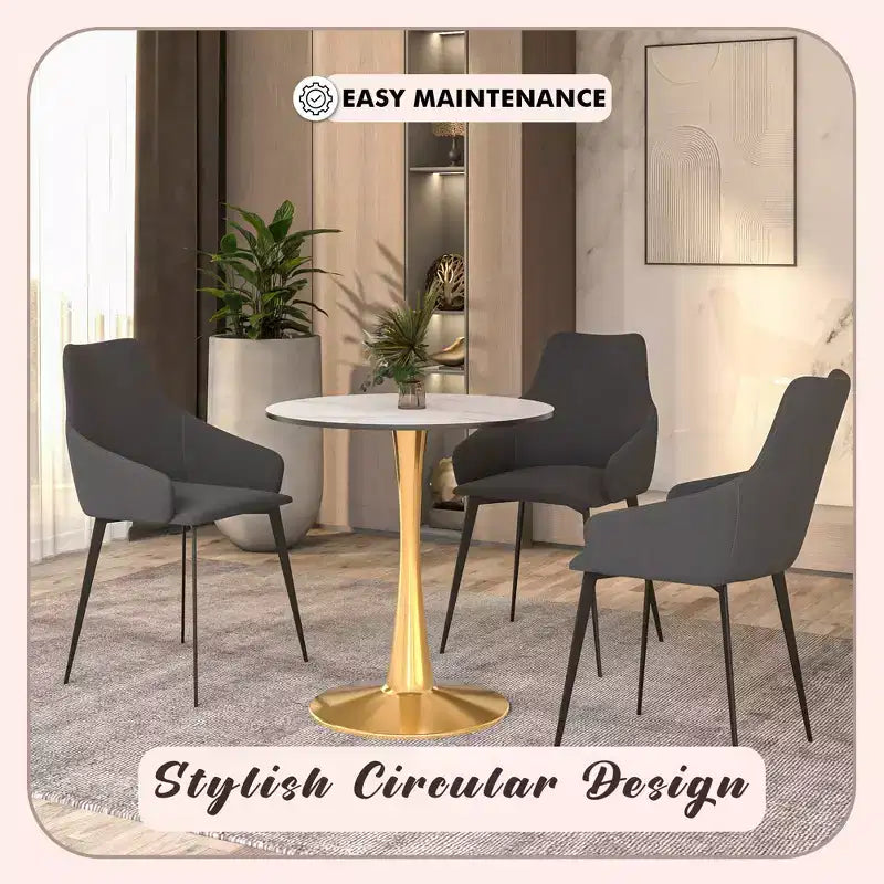 LeisureMod Bristol 24 Tavolo da Pranzo Rotondo, Moderno Piano in MDF e Base a Piedistallo Dorata, Tavolino d'Appoggio per Bar o Sala da Pranzo