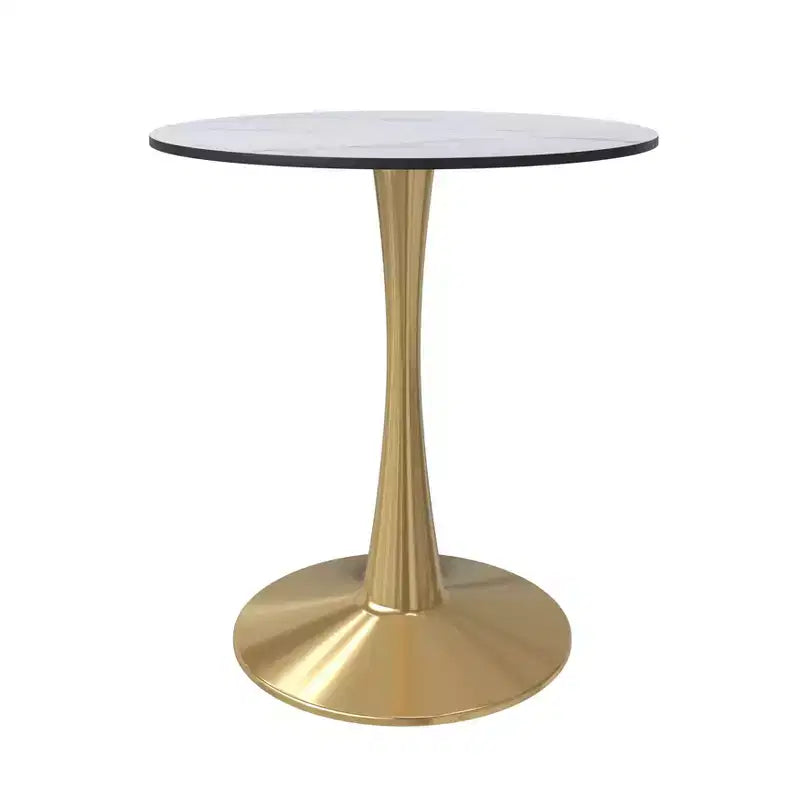 LeisureMod Bristol 24 Tavolo da Pranzo Rotondo, Moderno Piano in MDF e Base a Piedistallo Dorata, Tavolino d'Appoggio per Bar o Sala da Pranzo