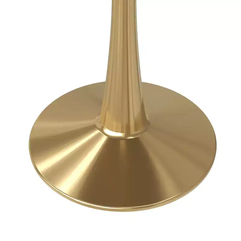 LeisureMod Bristol 24 Tavolo da Pranzo Rotondo, Moderno Piano in MDF e Base a Piedistallo Dorata, Tavolino d'Appoggio per Bar o Sala da Pranzo