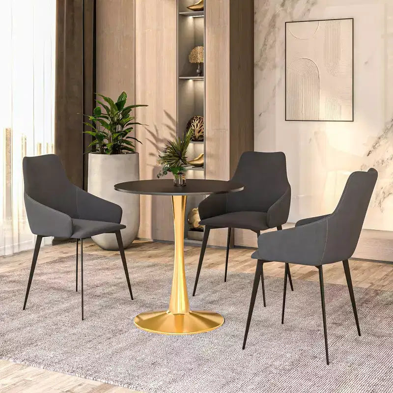 LeisureMod Bristol 24 Tavolo da Pranzo Rotondo, Moderno Piano in MDF e Base a Piedistallo Dorata, Tavolino d'Appoggio per Bar o Sala da Pranzo