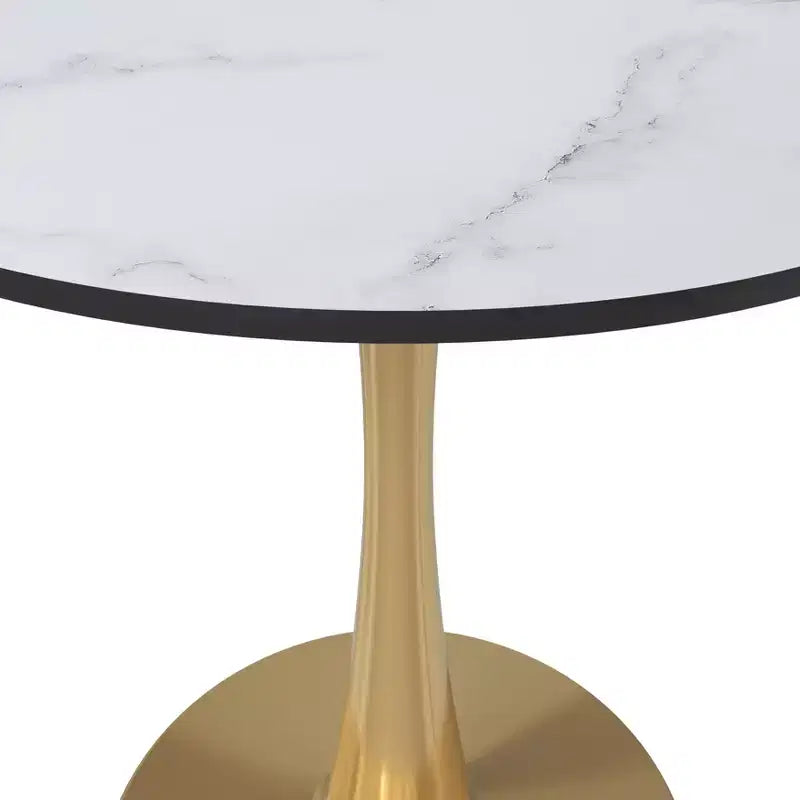 LeisureMod Bristol 24 Tavolo da Pranzo Rotondo, Moderno Piano in MDF e Base a Piedistallo Dorata, Tavolino d'Appoggio per Bar o Sala da Pranzo