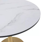 LeisureMod Bristol 24 Tavolo da Pranzo Rotondo, Moderno Piano in MDF e Base a Piedistallo Dorata, Tavolino d'Appoggio per Bar o Sala da Pranzo